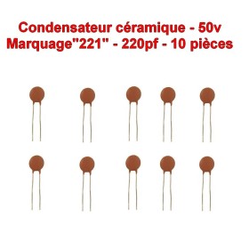 10x Condensateur Céramique 221 - 220pf - 50v - 105con257