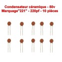 10x Condensateur Céramique 221 - 220pf - 50v - 105con257