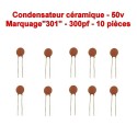 10x Condensateur Céramique 301 - 300pf - 50v - 105con260