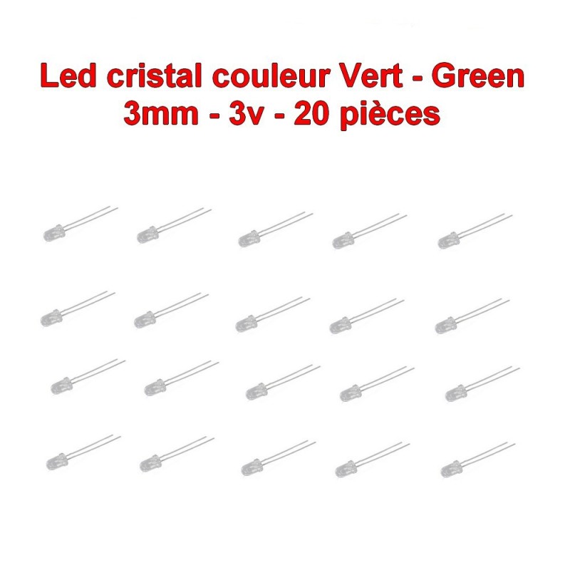 20x LED cristal vert 3mm RED led diode - 3v - 20mA - 114led016