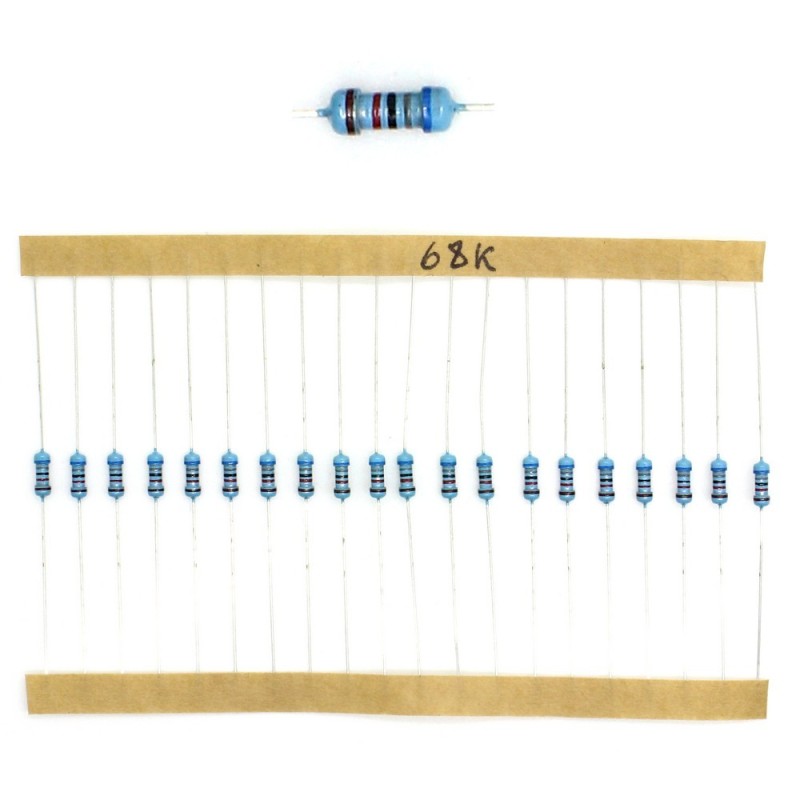 20x Résistances métal ¼W - 0.25w - 1% - 68Kohm 68K ohm