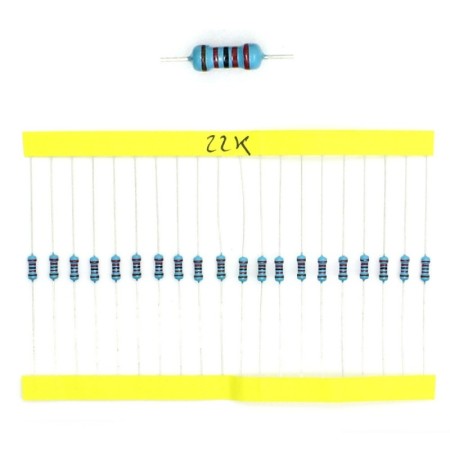 20x Résistances métal ¼W - 0.25w - 1% - 22Kohm 22K ohm - 60res180