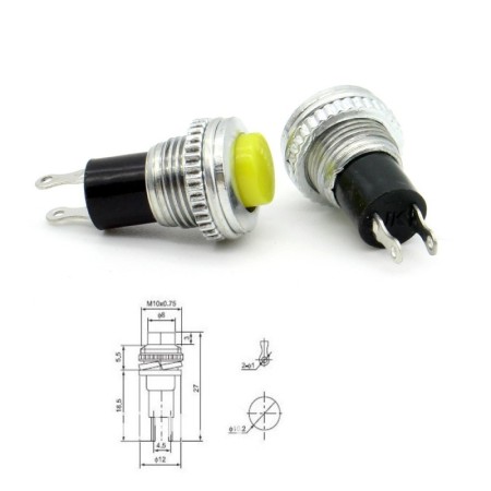 2x Commutateur DS-316 Jaune - switch - bouton poussoir - 0.5A - 250V - 76int012