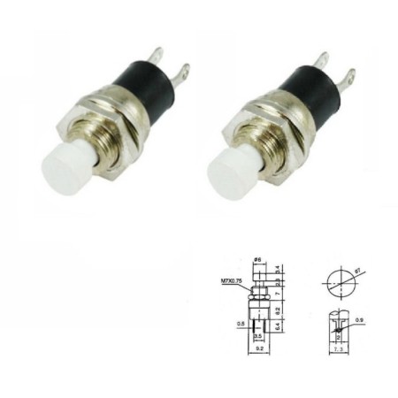 2x Commutateur PBS-110 blanc - switch - bouton poussoir - 0.5A - 250V - 77int015