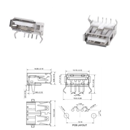 2x Prise usb 2.0 type A femelle à souder - 87pri001