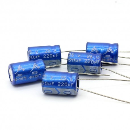 5x Condensateur electrolitique JB capacitors 220uF 25V 8x11mm 