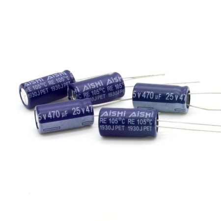 5x Condensateur chimique 470uF 25V 8x16mm - Aihua - 234con521