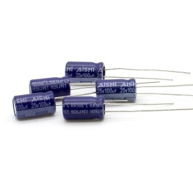 5x Condensateur 100uF 25V 6.3x11mm - pas: 2.5mm - Aihua 