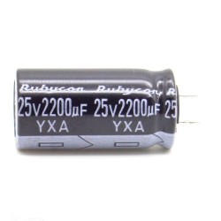 1x Condensateur 2200uf 25v - 12x25mm - Rubycon - pas: 6mm - 262con571