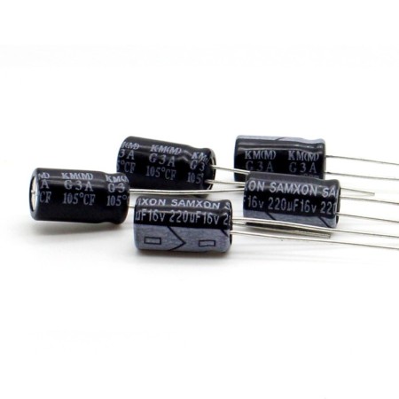 5x Condensateur 220uf 16v - 6.3x11mm - P:2.5mm - Samxon - 313con587