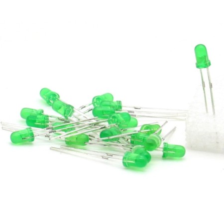 20x Led 3mm - vert - green - 3.2v - Everlight Elec - 35led009