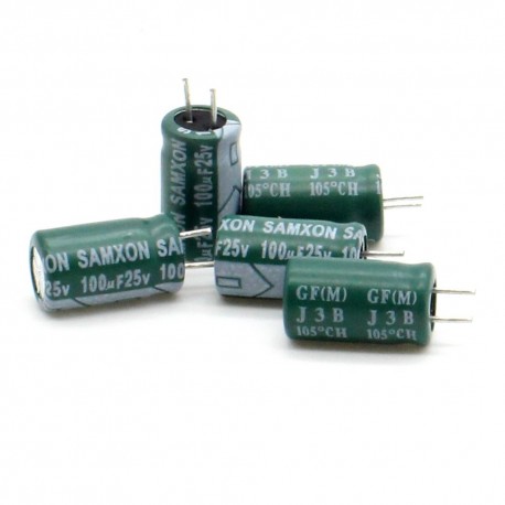 5x Condensateur 100uf - 25v - 6x11mm - P: 5mm - Samxon -313con589