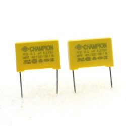 2x Condensateurs MPX X2 104K 100nf 0.1uf P:15mm 275V Champion 350con657
