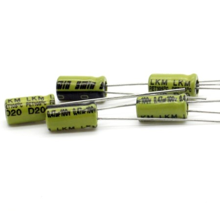 5x Condensateur Chimique 470nf - 100V - 5x9mm - P: 2mm - Ymin - 353con677