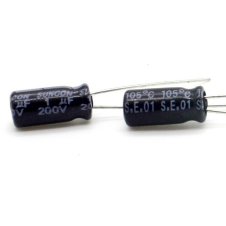 5x Condensateur chimique 1uf  400V - 6.3x11mm - P: 2.5mm - Capxon