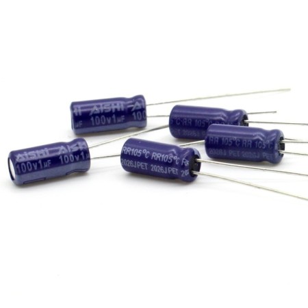 5x Condensateur chimique 1uf - 100V - 5x11mm - P: 2mm - AISHI - 354con684