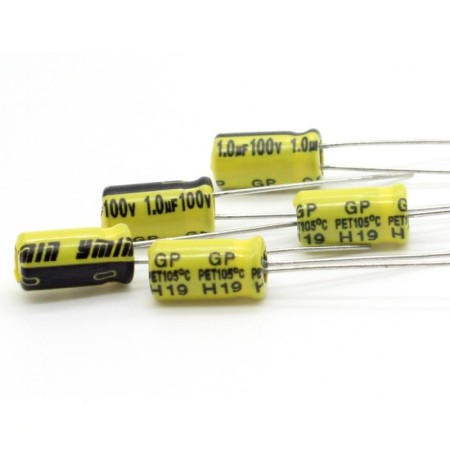 5x Condensateur Chimique 1uf 100V - 5x9mm - P: 2mm - Ymin 355con695