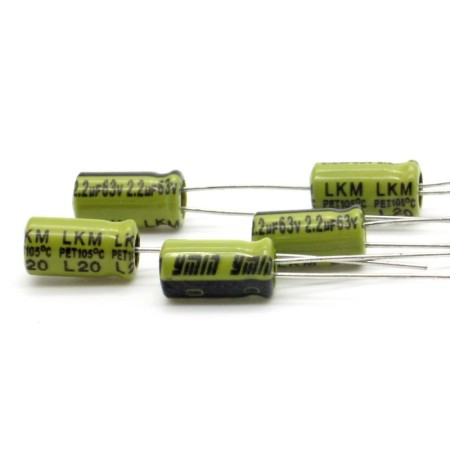 5x Condensateur Chimique 2.2uf 63V - 5x9mm - P: 2mm - Ymin 356con697