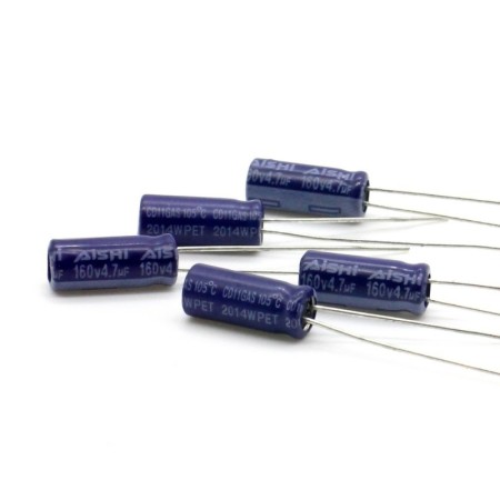 5x Condensateur chimique 4.7uf 160V 5x11mm P:2mm AISHI - 360con725