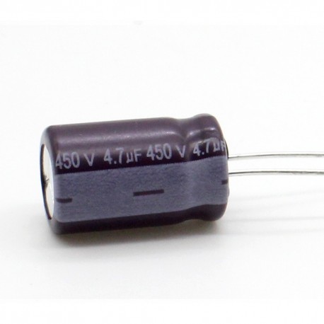 Condensateur électrolytique 4.7uf 450V 10x16mm - P: 5mm - Lelon