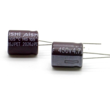 2x Condensateur 4.7uf - 450V - 10x12mm - P:5mm - 105°C - AISHI - 362con741