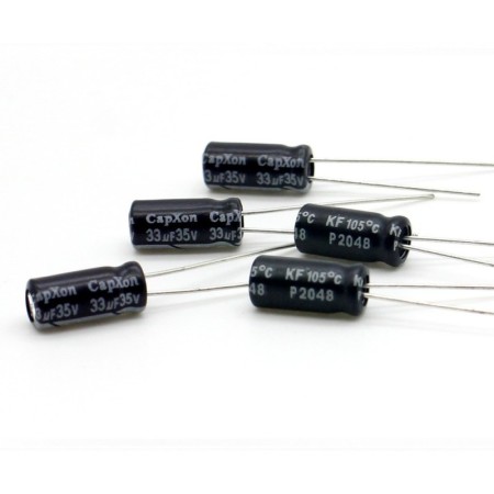 5x Condensateur chimique 33uf - 35V - 5x11mm - P: 2mm - Capxon - 372con807