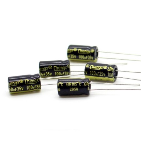 5x Condensateur 100uf 35v - 6.3x11mm - P: 2.5mm - Chengx - 381con863