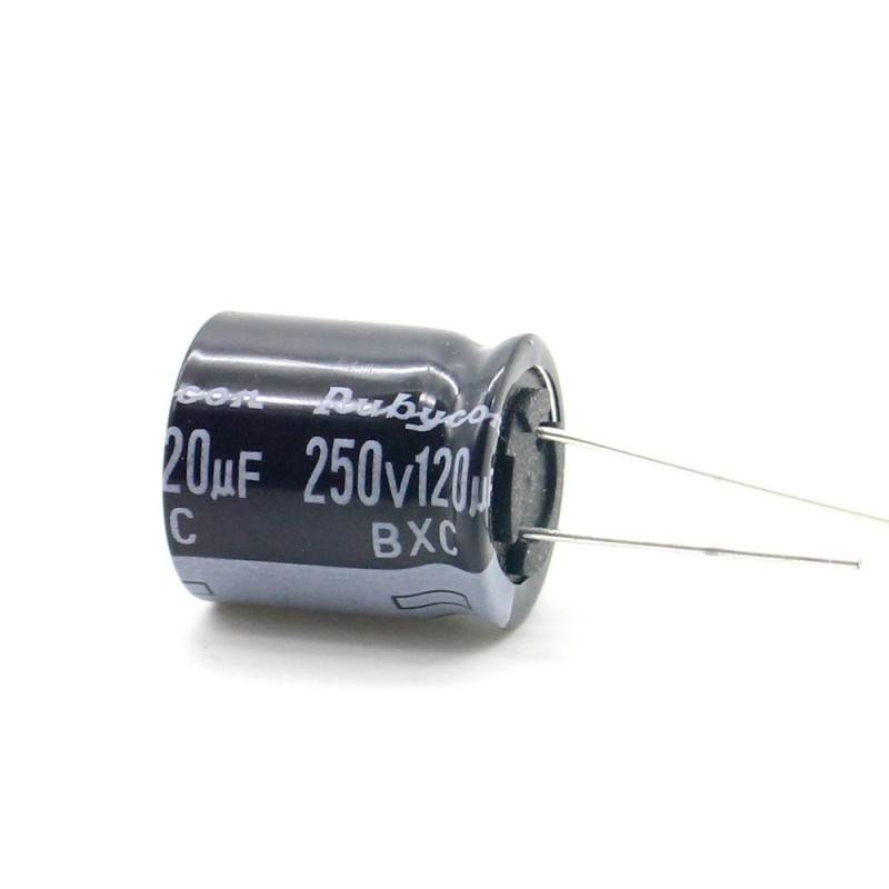 Condensateur 120uf - 250V - 18x20mm - P: 7.5mm - Rubycon