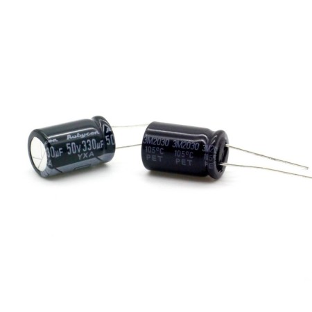 2x Condensateur 330uf - 50V - 10x16mm - P: 5mm - Rubycon 