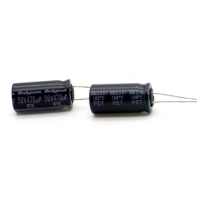 2x Condensateur 470uf - 50V - 10x20mm - P: 5mm - Rubycon