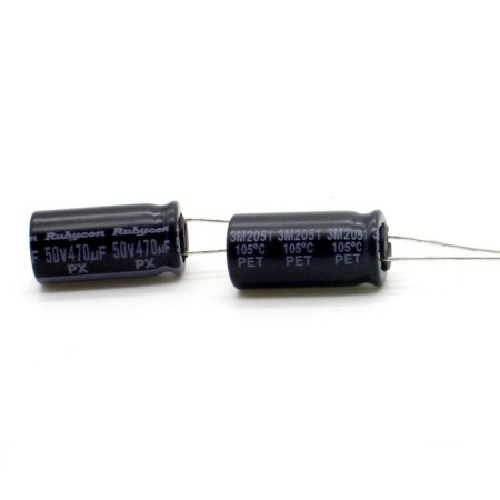 2x Condensateur 470uf - 50V - 10x20mm - P: 5mm - Rubycon
