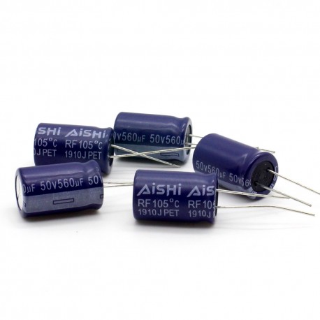 5x Condensateur 560uf - 50V - 12.5x20mm - P:5mm - 105°C - AISHI