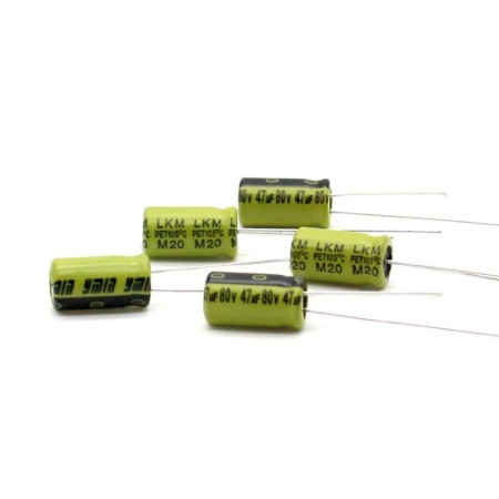 5x Condensateur Chimique 47uf - 80V - 6.3x11mm P:2.5mm - Ymin