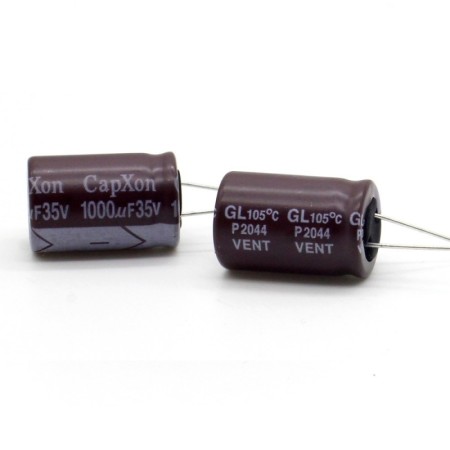 2x Condensateur 1000uf - 35V - 13x20mm - P: 5mm - Capxon