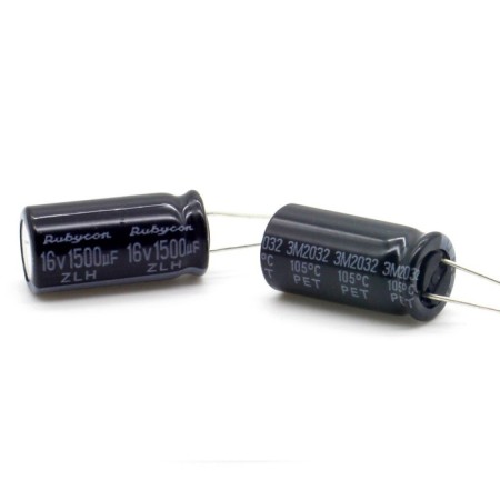 2x Condensateur 1500uf - 16v - 10x20mm - P: 5mm - Rubycon - 418con1107