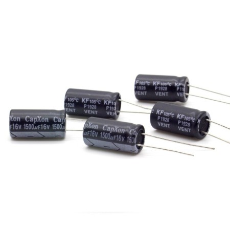 5x Condensateur 1500uf - 16V - 10x20mm - P: 5mm - Capxon