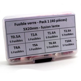 Pack fusible verre 5x20mm - fusion Temporisé - 40 pièces - 1-B1-5