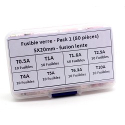 Pack fusible verre 5x20mm - fusion Temporisé - 80 pièces - 1-B1-10