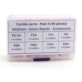 Pack fusible verre 5x20mm - fusion Temporisé - 40 pièces - 1-B1-5
