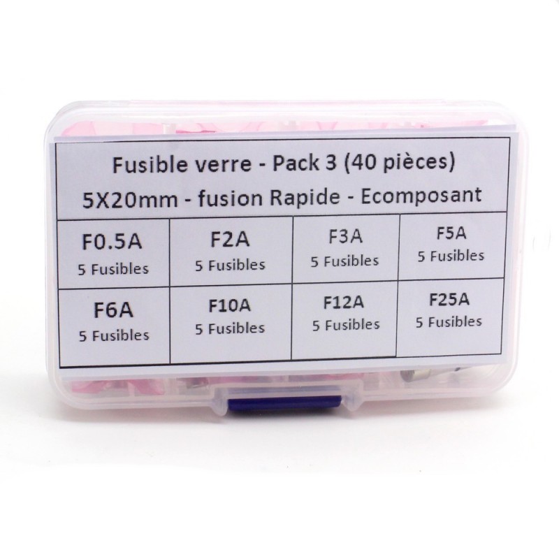 Pack fusible verre 5x20mm - fusion Temporisé - 40 pièces - 1-B1-5
