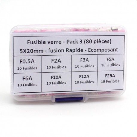 Pack fusible verre 5x20mm - fusion Temporisé - 40 pièces - 1-B1-5