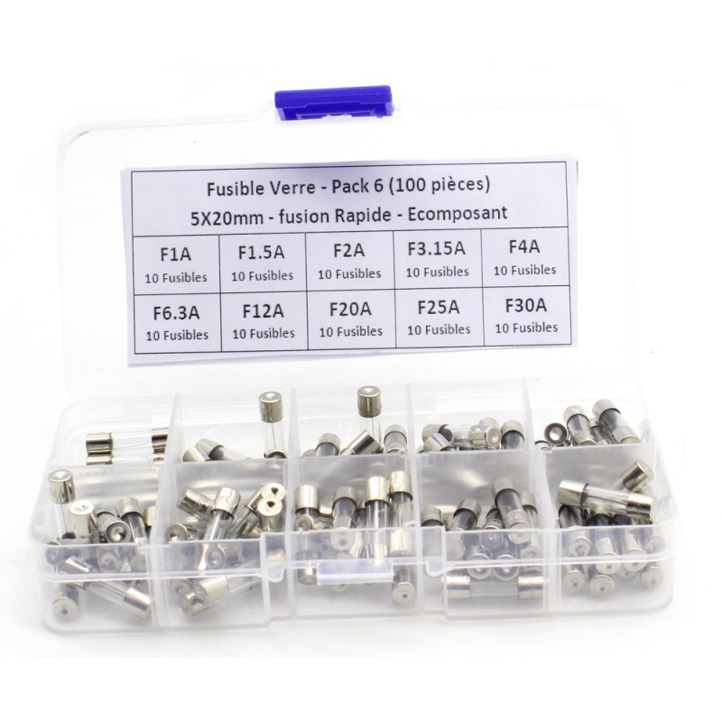 Pack fusible verre 5x20mm - fusion Temporisé - 40 pièces - 1-B1-5