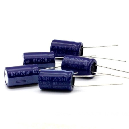 5x Condensateur 220uf - 63v - 10x16mm - P: 5mm - Aishi - 388con906